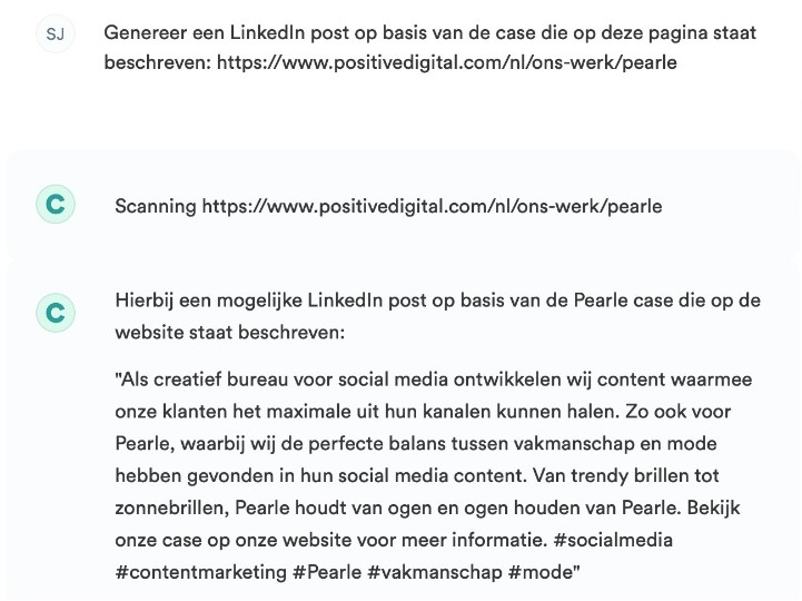 Vraag aan copy.ai voor het schrijven van content.