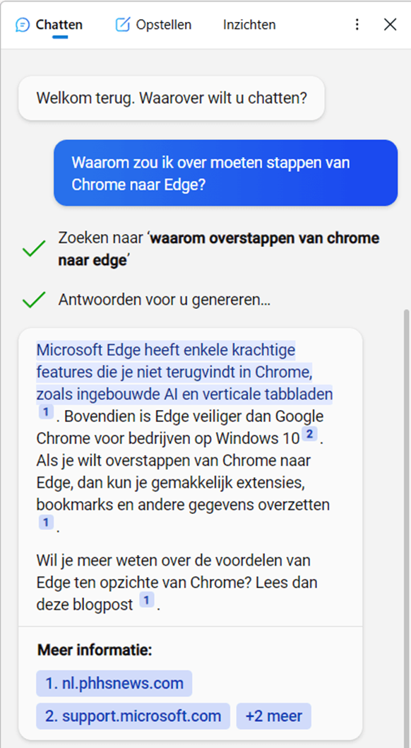 Het tabje Chatten in Edge