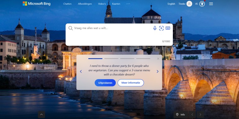 Bing homepage
