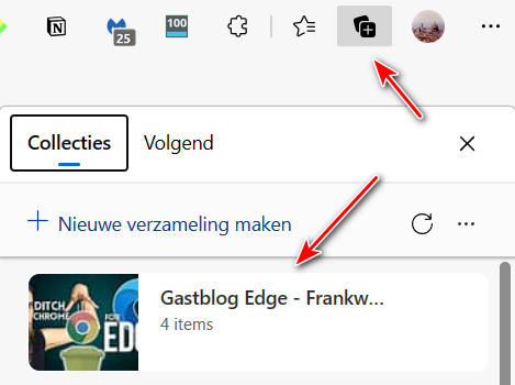Voorbeeld van Collecties en de knop om iets aan een collectie toe te voegen