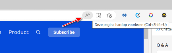 Edge kan artikelen aan je voorlezen via de knop bovenin