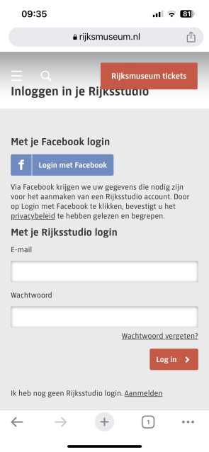 Inloggen Rijksstudio