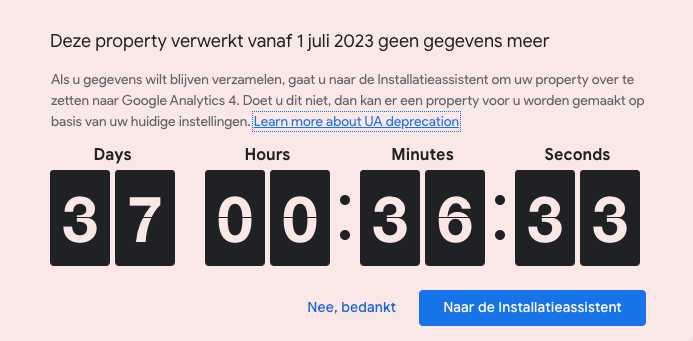 Aftelklok voor Google Analytics 4