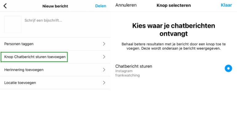 Instructie ter illustratie van de nieuwe chatknop-functie