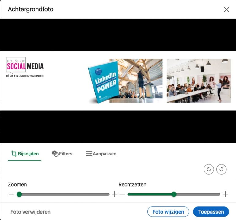 Achtergrond foto bewerken op LinkedIn.