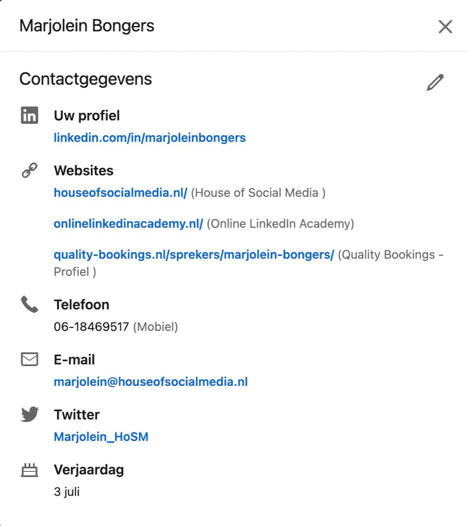 Contactgegevens invullen op je LinkedIn-profiel.