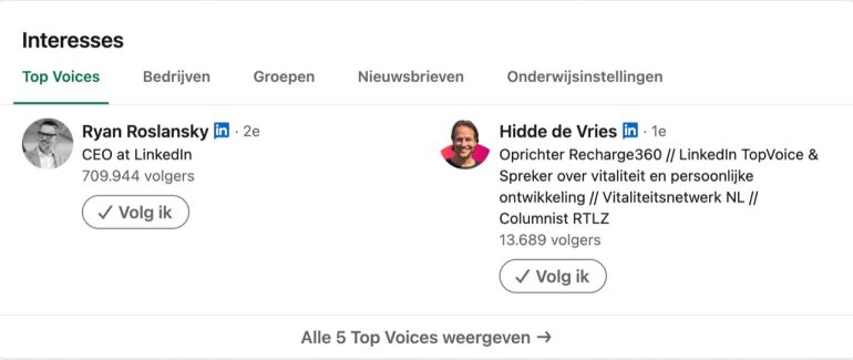 Interesses toevoegen aan je LinkedIn-profiel.