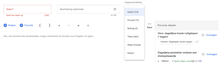 combinaties aangepaste kolom GA4 voorbeeld