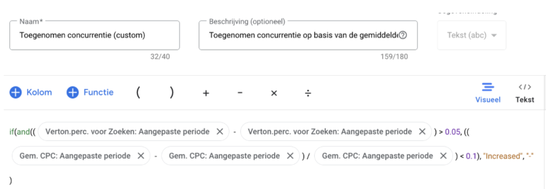 Voorbeeld concurrentie aangepaste kolommen