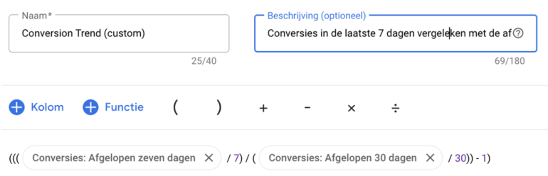 Voorbeeld conversie aangepaste kolom