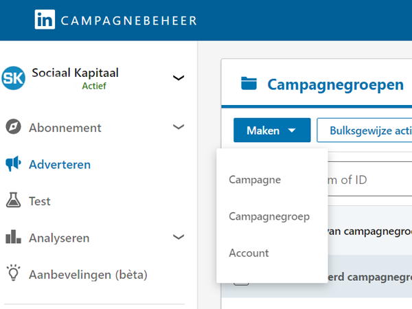 Campagnebeheer in LinkedIn. 
