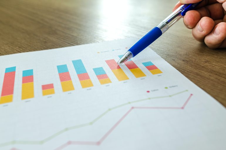 Papier met staafdiagrammen afgebeeld. Bron: Lukas via Pexels.com.