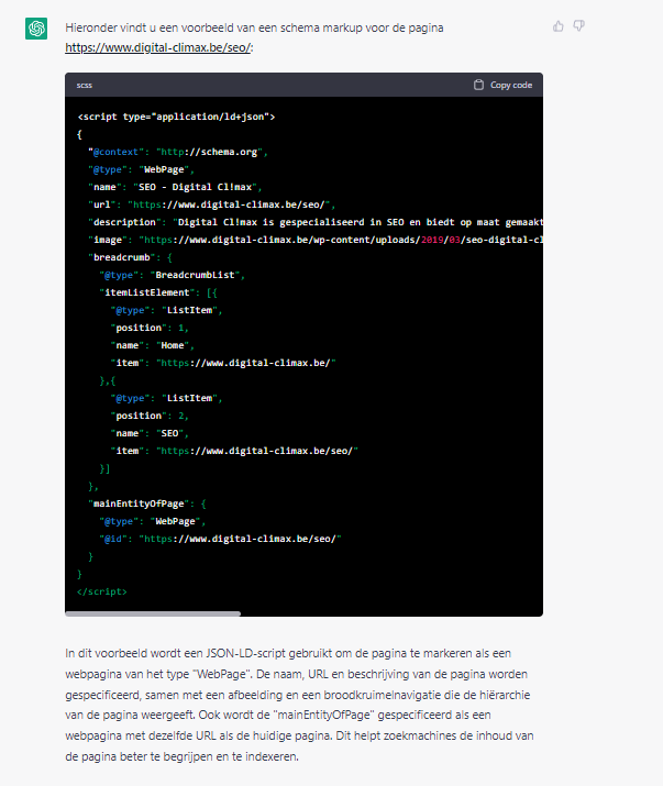 CHatGPT schema markup