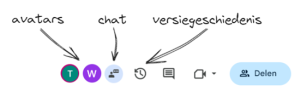 Avatars, chatknop en versiegeschiedenis in Google Docs