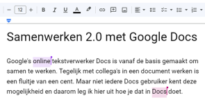 Met kleuren wordt aangegeven wie waaraan werkt in het document