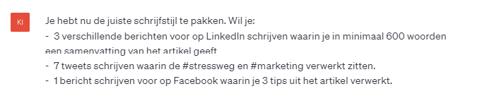 Schrijfstijl ChatGPt aanpassen.