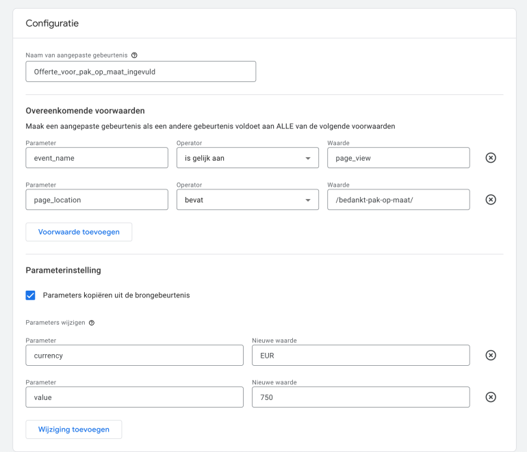 Doel op basis van bedankpagina's instellen in Google Analytics 4