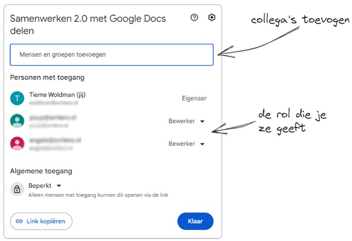 Screenshot Google Docs delen met collega's