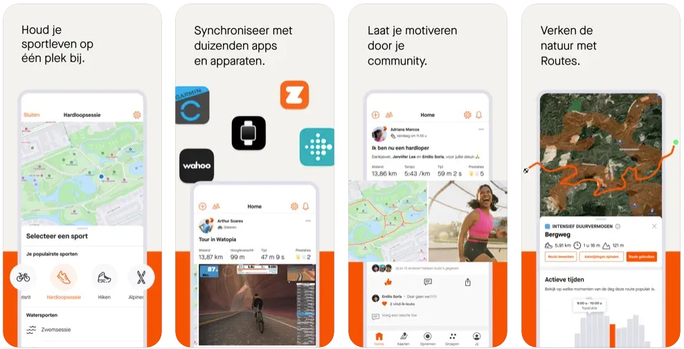 De app Strava voor het bijhouden van je activiteiten.