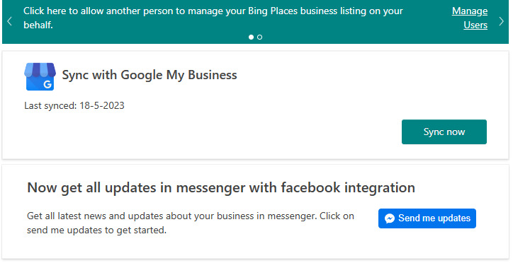 Beheeropties in Bing Places.