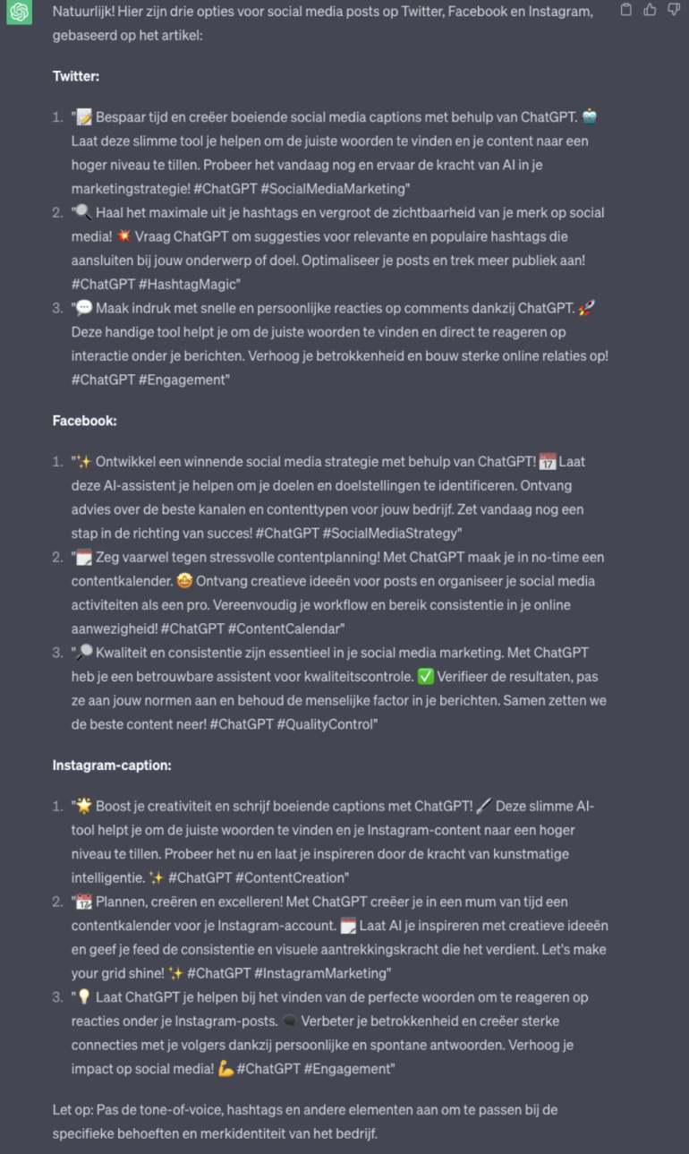 Social media post van dit artikel door ChatGPT gecreëerd