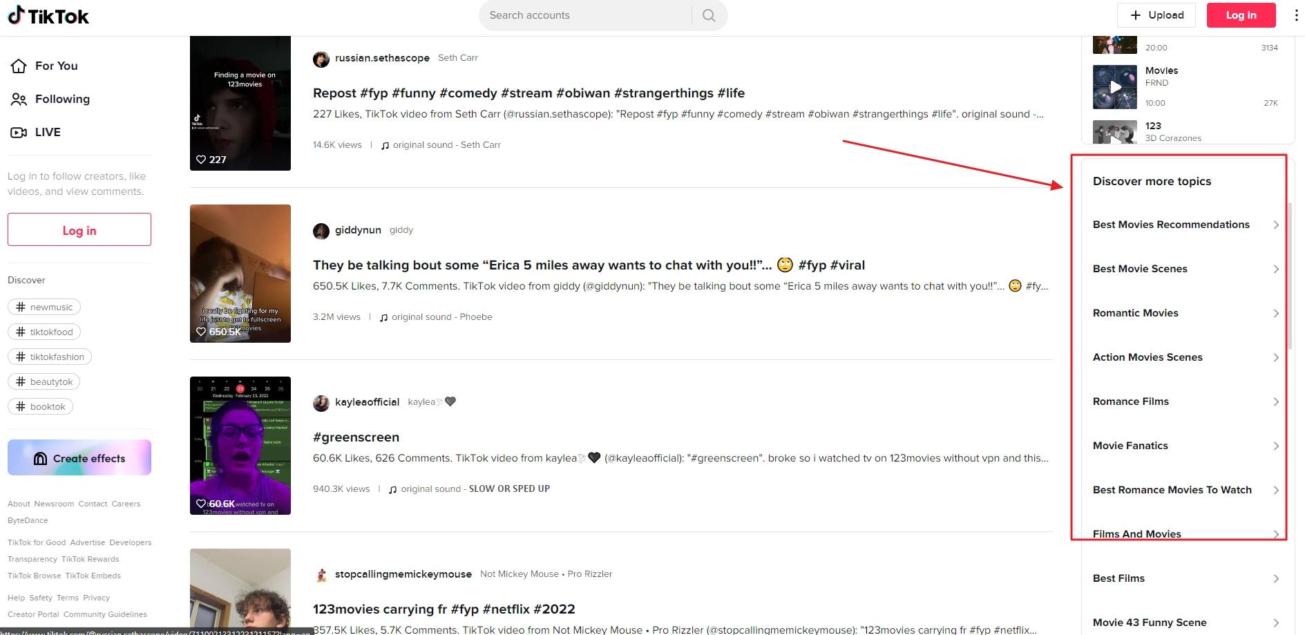 /discover URL’s van TikTok