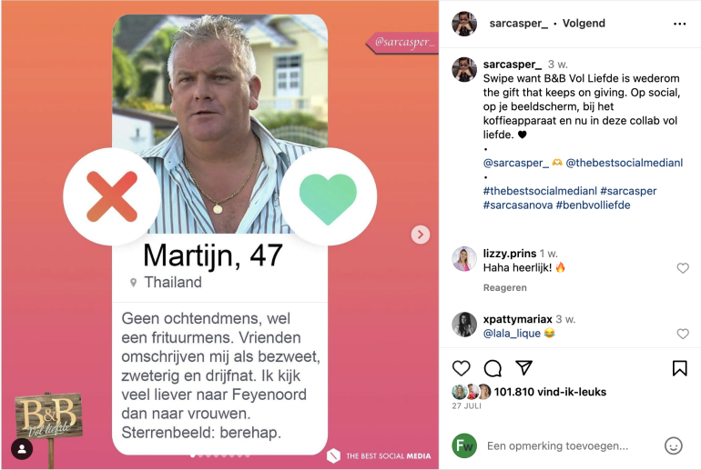 B&B vol liefde inhaker Jasper Schilder The Best Social Media