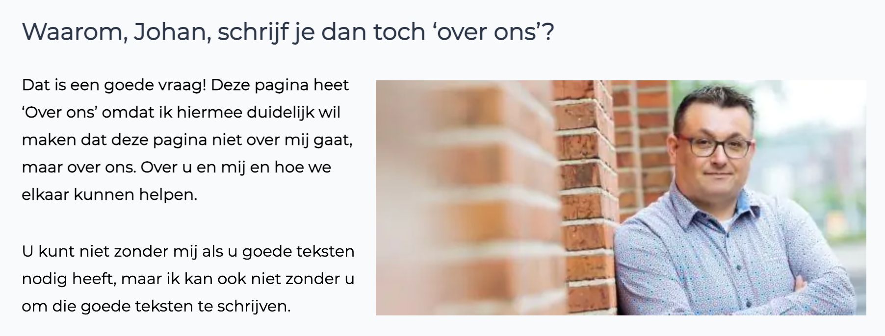 De over ons pagina van johan.