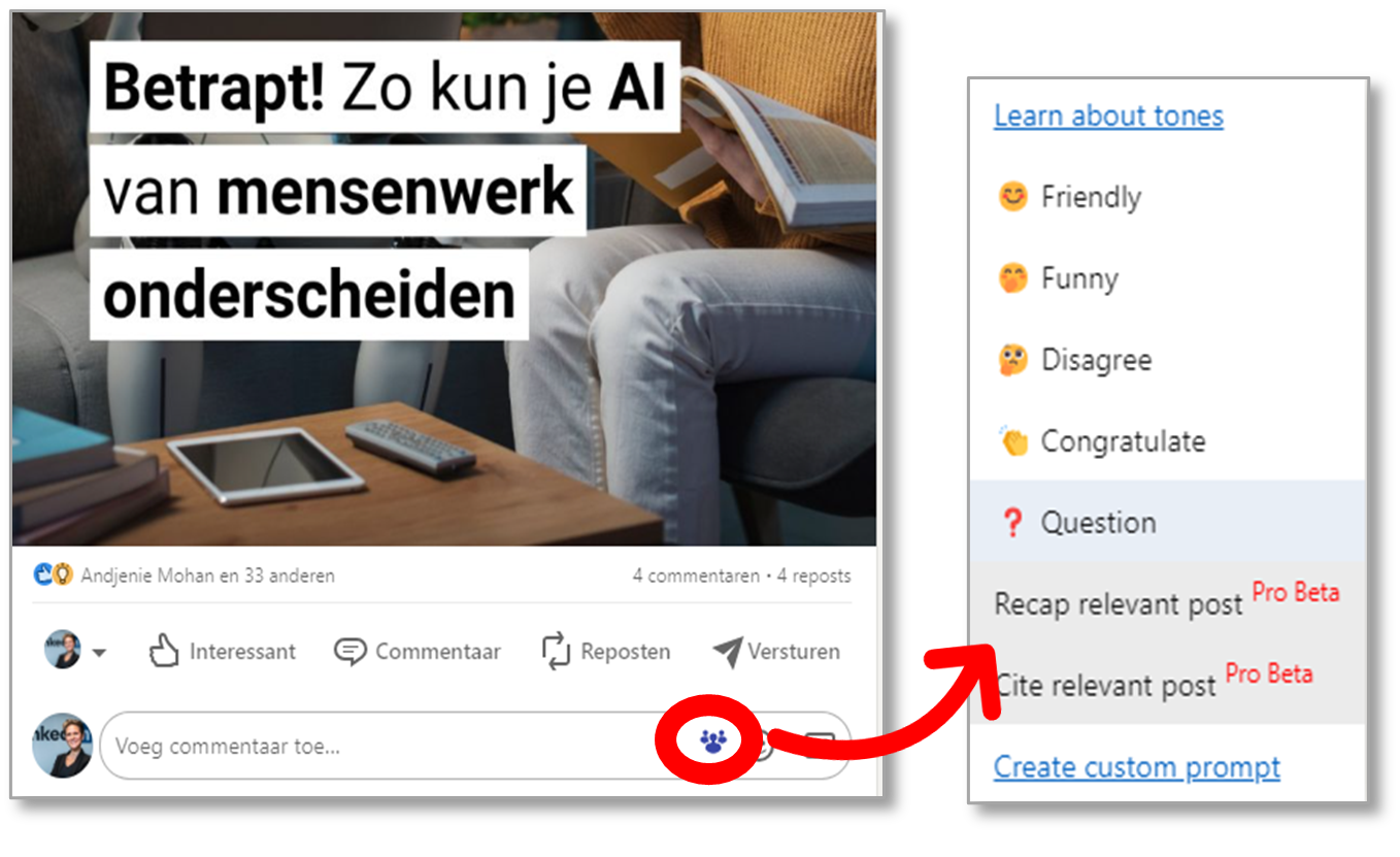 LinkedIn en ChatGPT - Engage AI Comment suggesties - Trudy Pannekeet