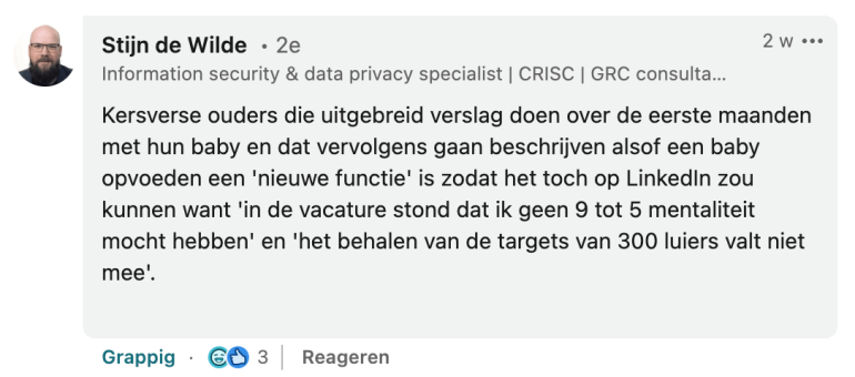 Reactie over LinkedIn-posts over ouderschap als nieuwe functie