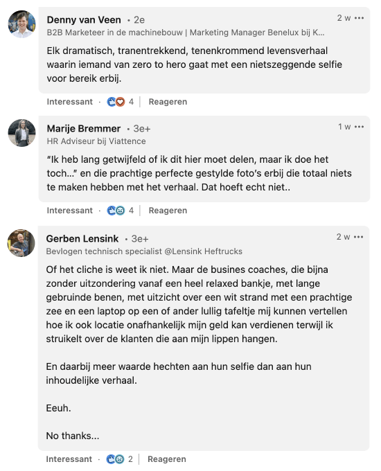 Reacties over perfecte selfies op LinkedIn