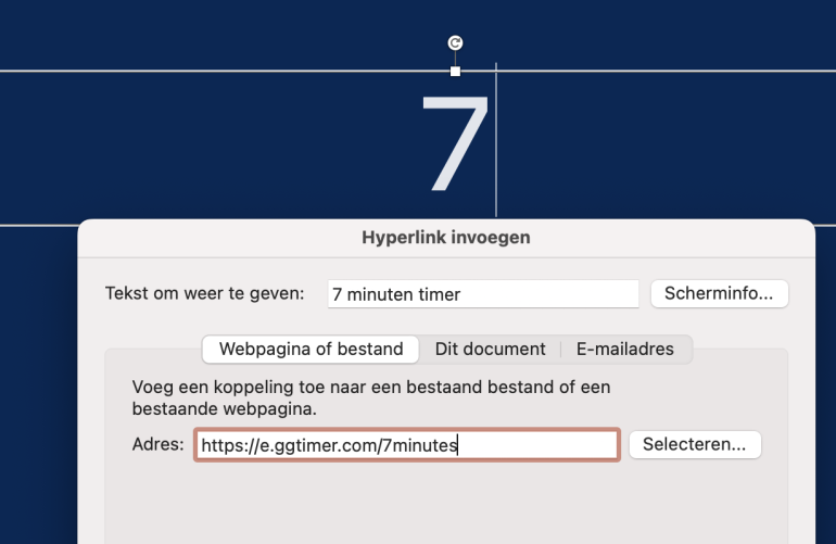 Timer aanzetten via een tool.