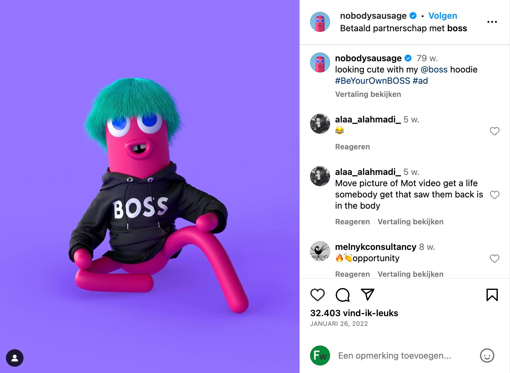 Instagram account van Nobody Sausage.