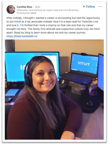 Voorbeeld van thought leader-advertentie van Cynthia Rios op LinkedIn