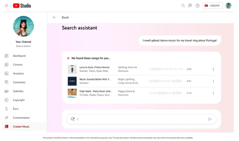 AI search assistent in YouTube Studio.