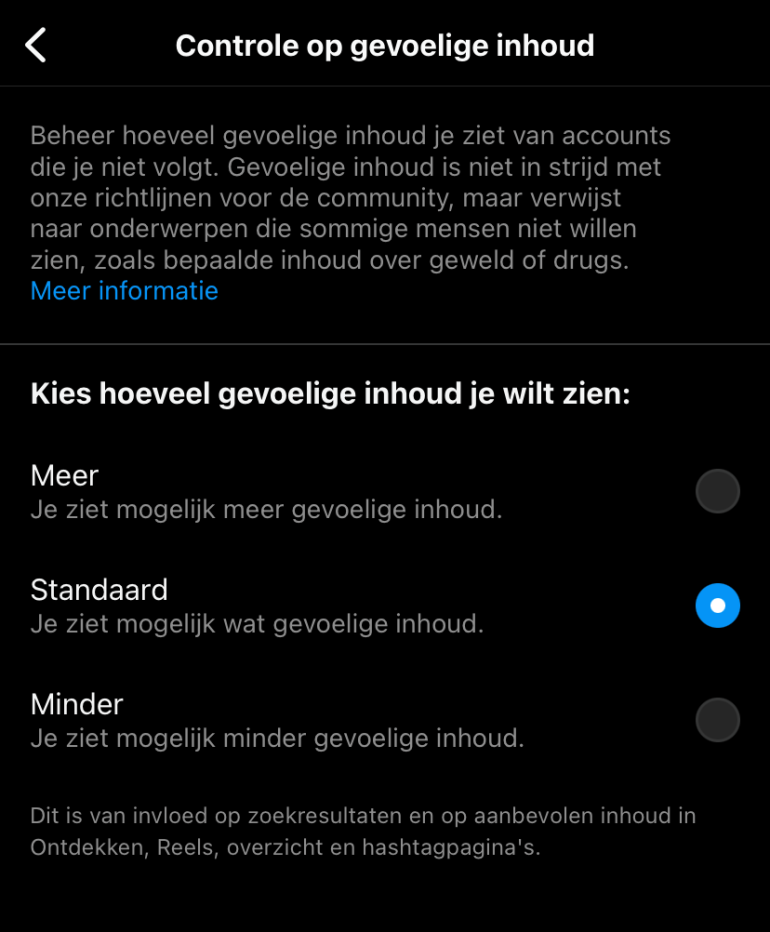 Instagram controle op gevoelige inhoud instellen