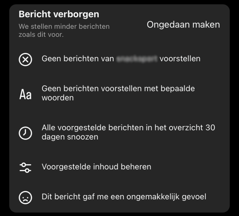 Instagram voorgestelde berichten snoozen