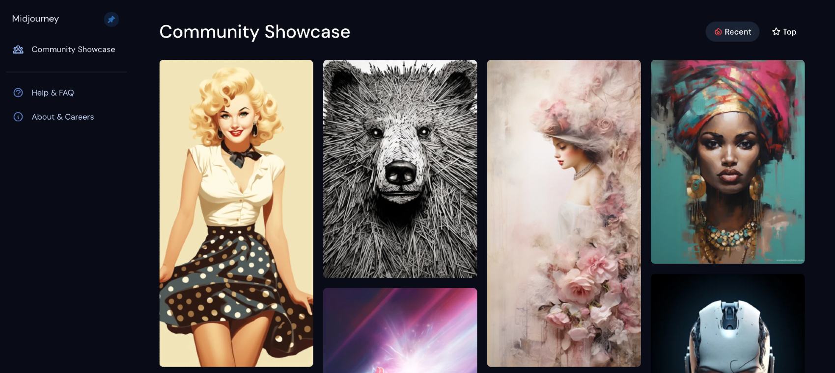 Screenshot van Midjourney, een van de AI-stockfoto's too.s.