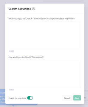 Venster voor custom instructions in ChatGPT
