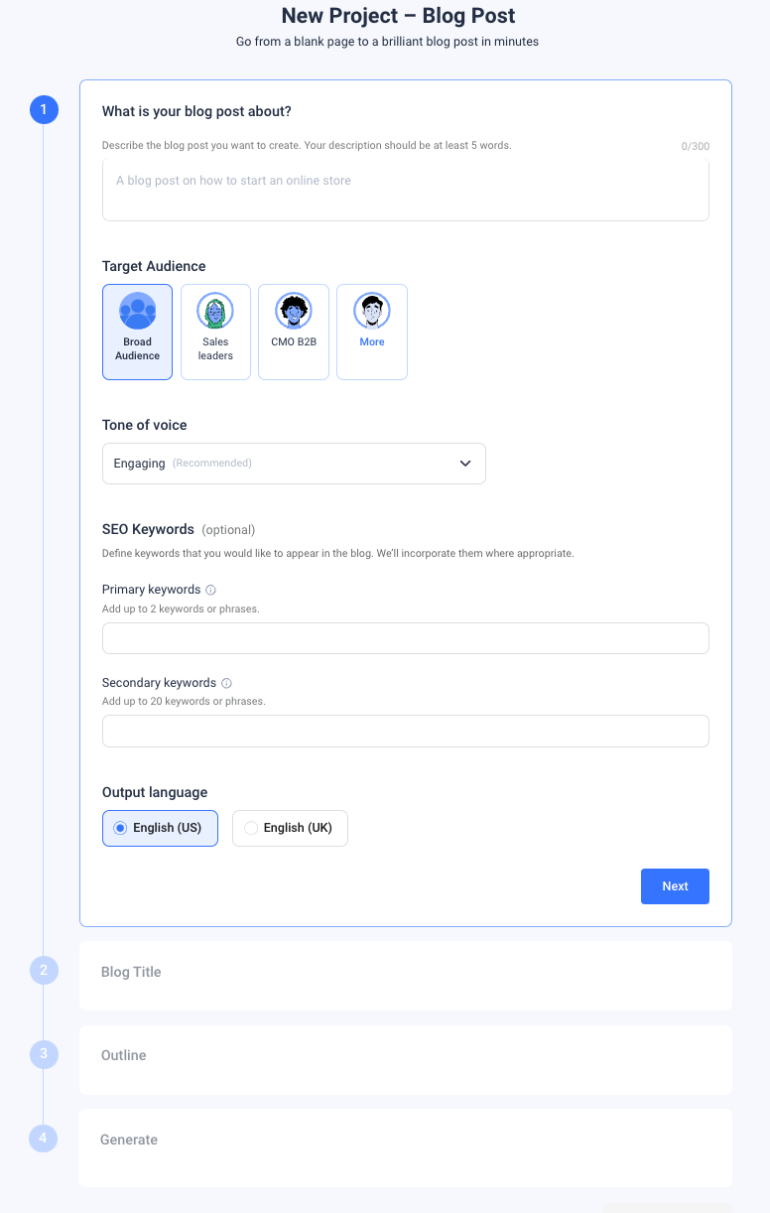 screenshot van AI-tool Anyword SEO