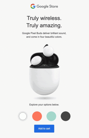 E-mailcampagne van Google Pixel Buds met interactieve elementen