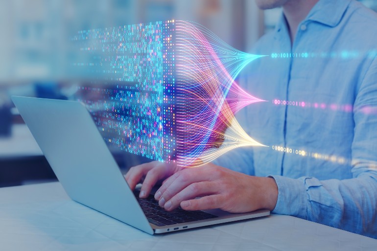 Visual waarin data wordt gecombineerd door AI.