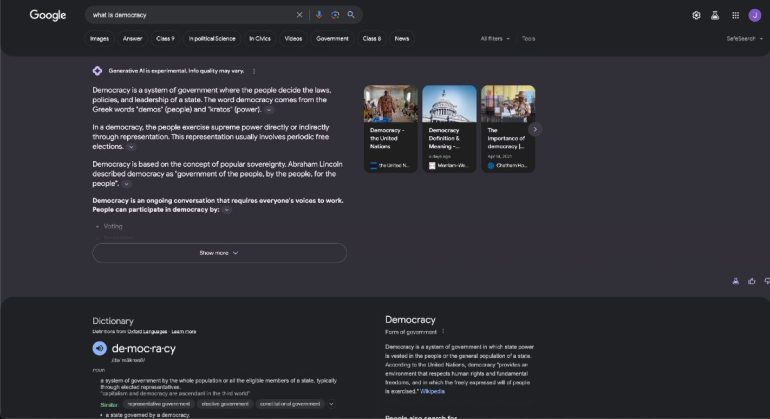 AI-snapshot voor de zoekvraag ‘democracy’.