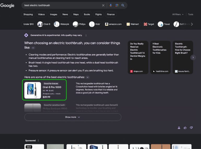 Voorbeeld AI-snapshot met half zichtbare advertentie 