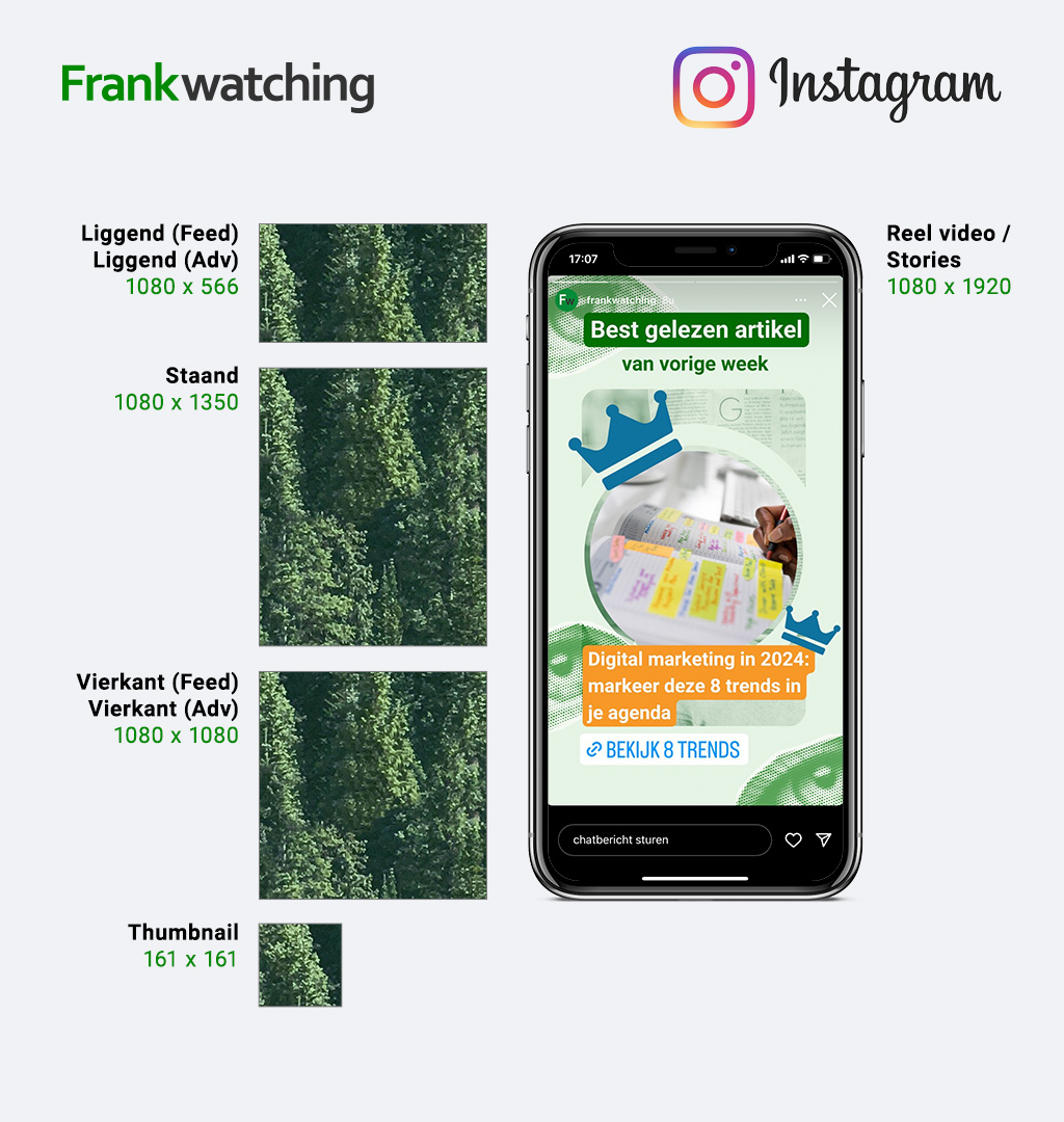 Socialmedia-afmetingen Instagram 2024.
