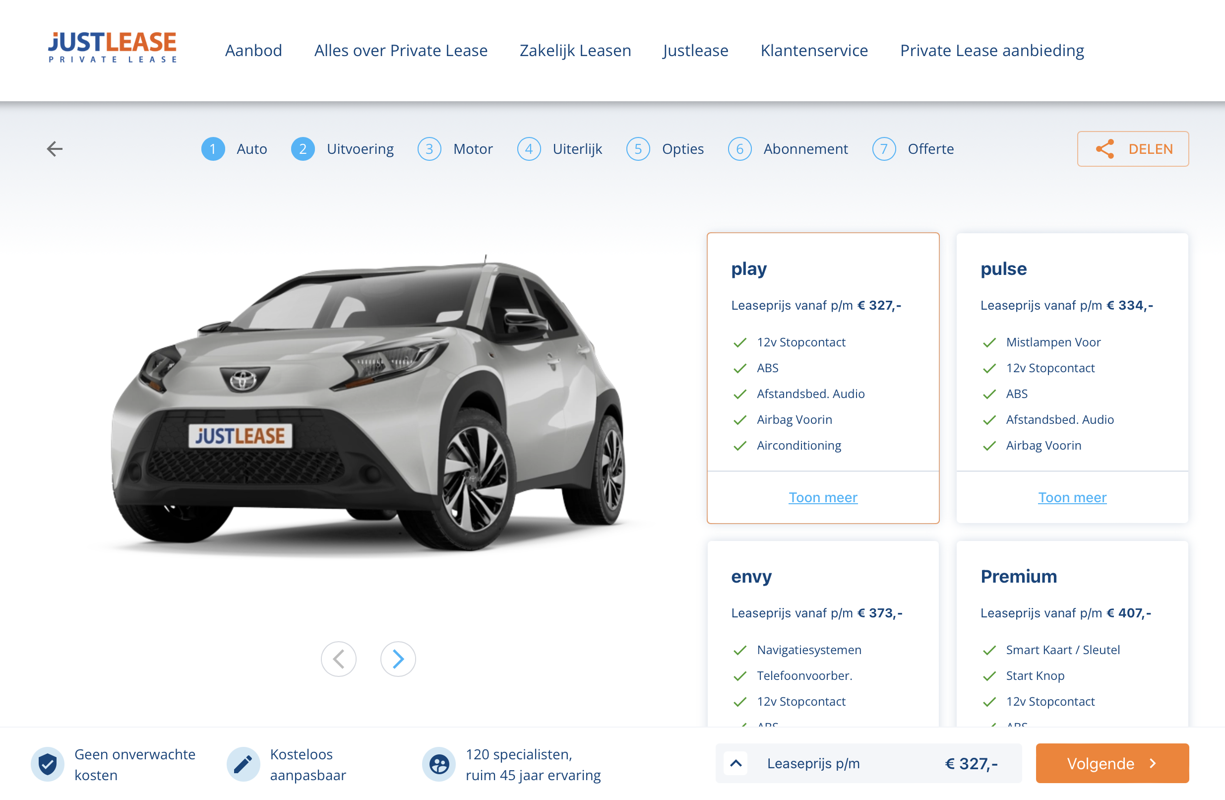 Screenshot website customer experience JustLease.