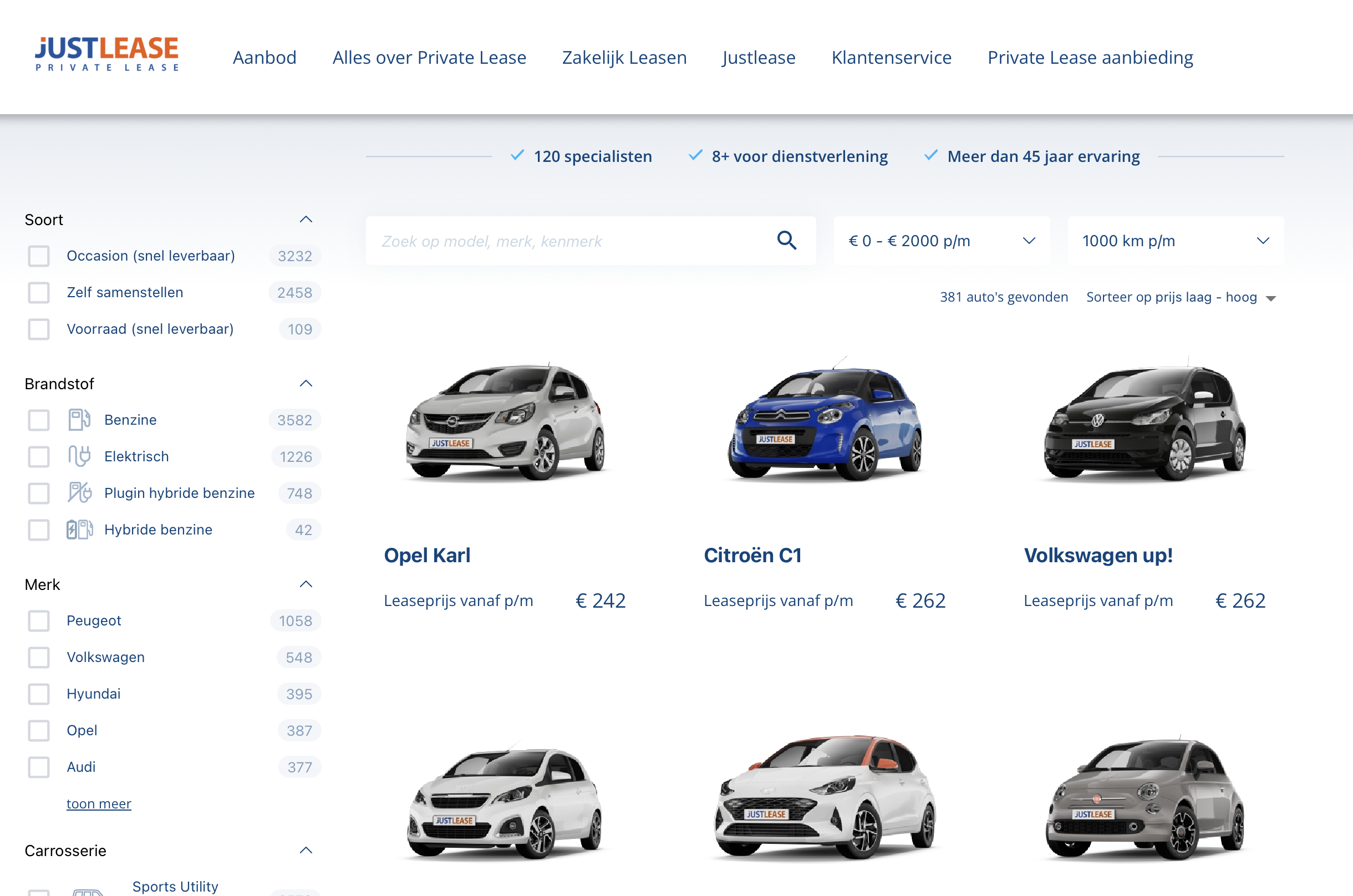 Screenshot website Justlease.