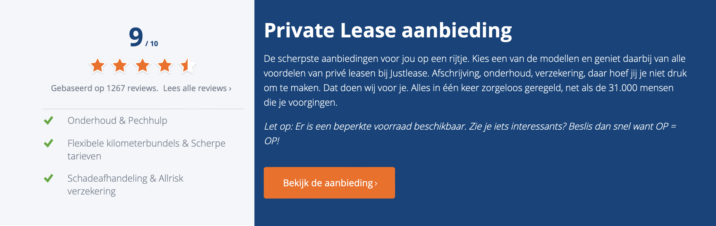 screenshot van de website van Justlease