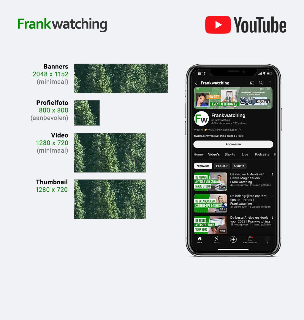Socialmedia-afmetingen YouTube 2024.