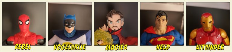 Spiderman, Batman, Dokter Strange, Superman en Iron Man